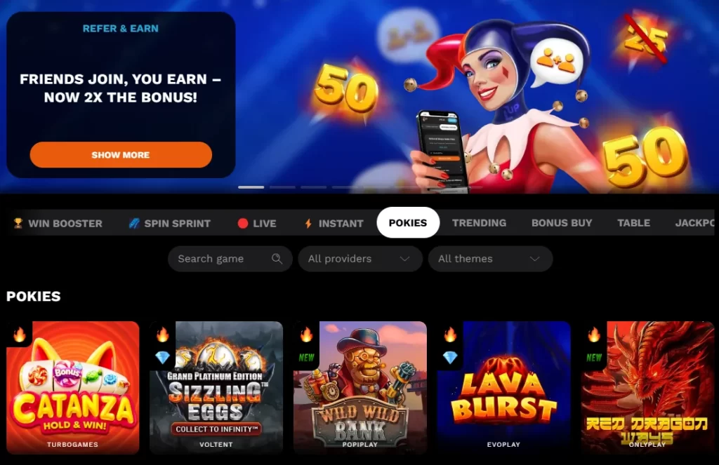 Level Up Pokies Website Section
