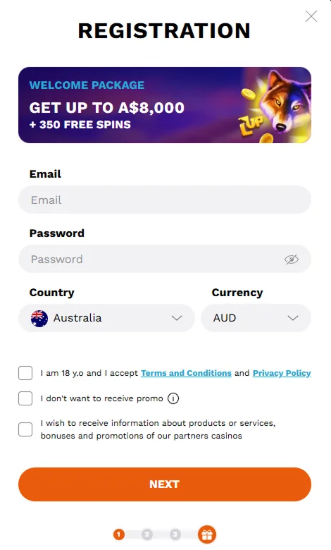 Begin the Registration Process – Level Up Casino (Step 1)