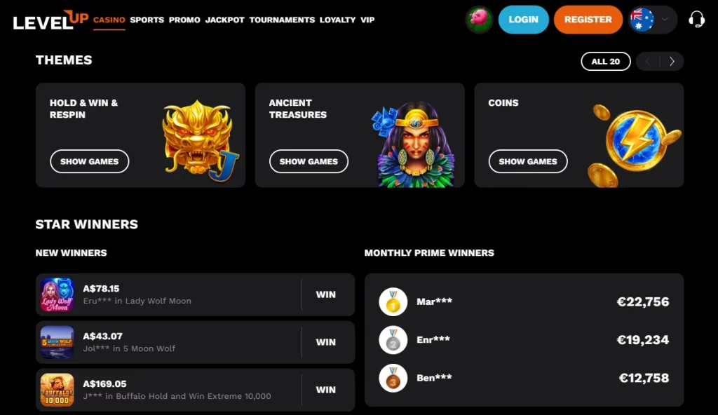 LevelUp Casino Navigation